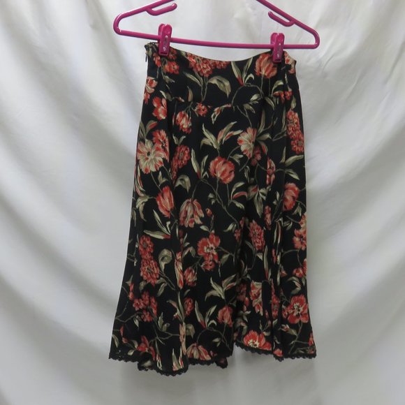 Jones NY Black with Floral Print Fully Lined Long Skirt - Picture 3 of 9